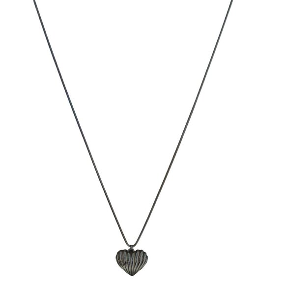 Vintage Two Tone Ribbed Heart Pendant Necklace Snake Chain Valentines Day Gift - Picture 2 of 7